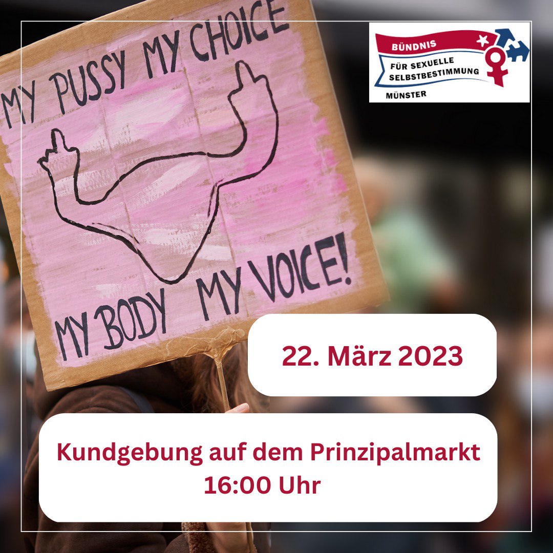 profamilia_bv's tweet photo. Für morgen ruft das Bündnis für sexuelle Selbstbestimmung Münster zu einer Demo gegen das „Gebetsvigil für das ungeborene Leben“ auf. Das Bündnis will damit ihre Solidarität mit schwangeren Personen bekunden und aufklären warum #Gehsteigbelästigung unterbunden werden sollte. https://t.co/LImBa96Snn