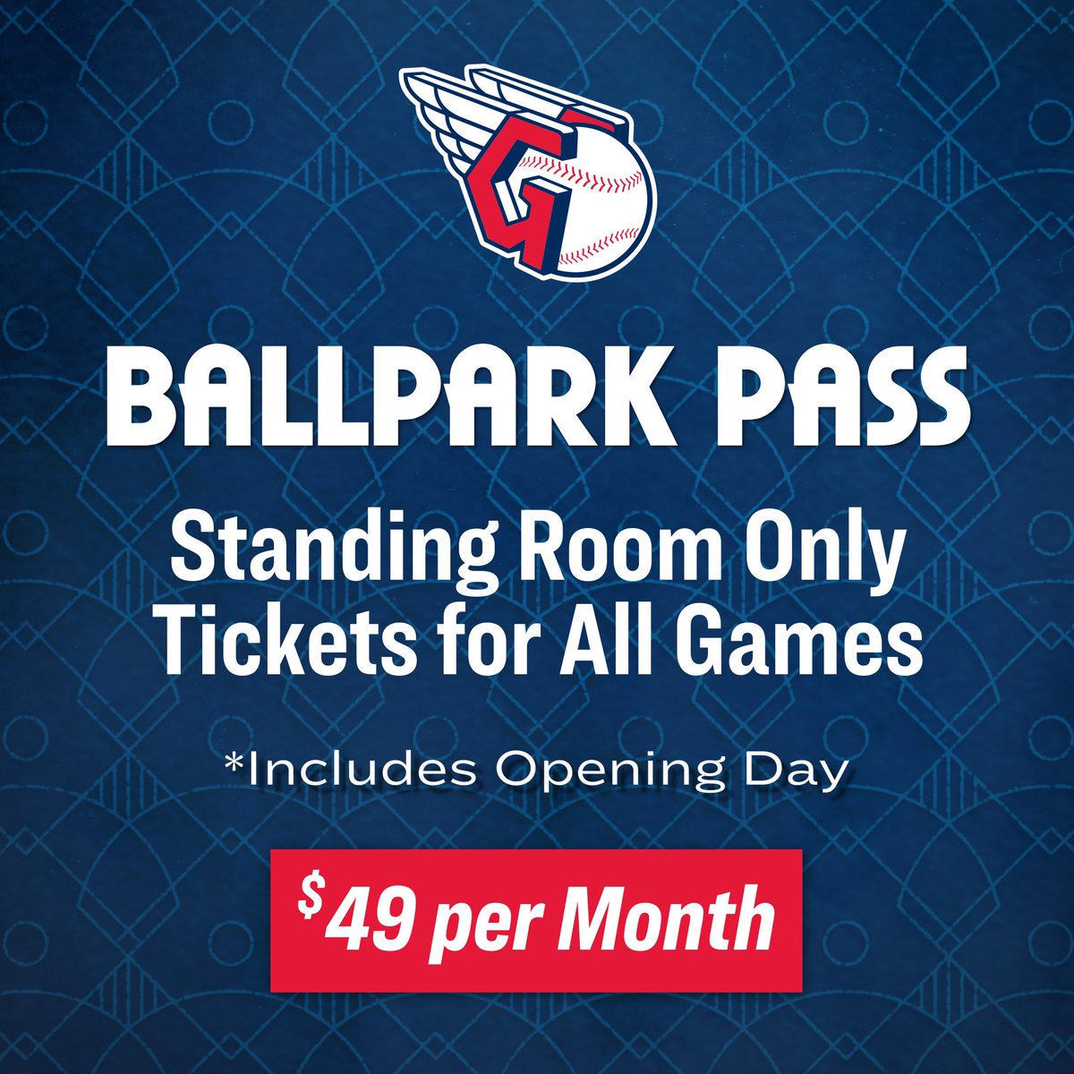 CleGuardians's tweet photo. 🚨 SOUND THE ALARMS! 🚨

We’re announcing the release of the Ballpark Pass! For $49/month, you can get standing room tickets to ALL home games, including Opening Day. 

https://t.co/DA1xskuOlA https://t.co/CZ3YmpKwhD