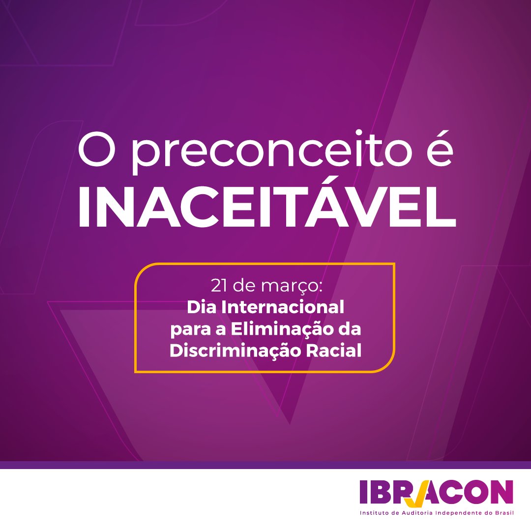 A Auditoria Independente, que tem nas pessoas o seu maior diferencial, fomenta a cultura da diversidade e da inclusão e repudia qualquer tipo de discriminação racial. 
#Ibracon #AuditoriaIndependente #DiaInternacionalparaEliminacaodaDiscriminacaoRacial