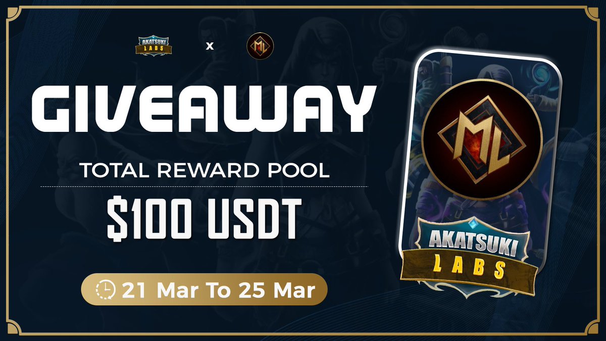 AkatsukiLabs's tweet photo. ⚔️ Akatsuki Labs x @Meta_Lordz

🎁 Total Reward Pool $100 USDT Giveaway 🚀🚀

To Enter - 
1️⃣ Follow @AkatsukiLabs &amp; @Meta_Lordz
2️⃣ ❤️,RT &amp; Tag 3 friends
3️⃣ Finish Gleam Task 👉 https://t.co/KekvObvMIu

⏰ 25 March 
#Airdrop #AkatsukiLabs #Giveaway #USDTGiveaway https://t.co/7wyxwAFAiB