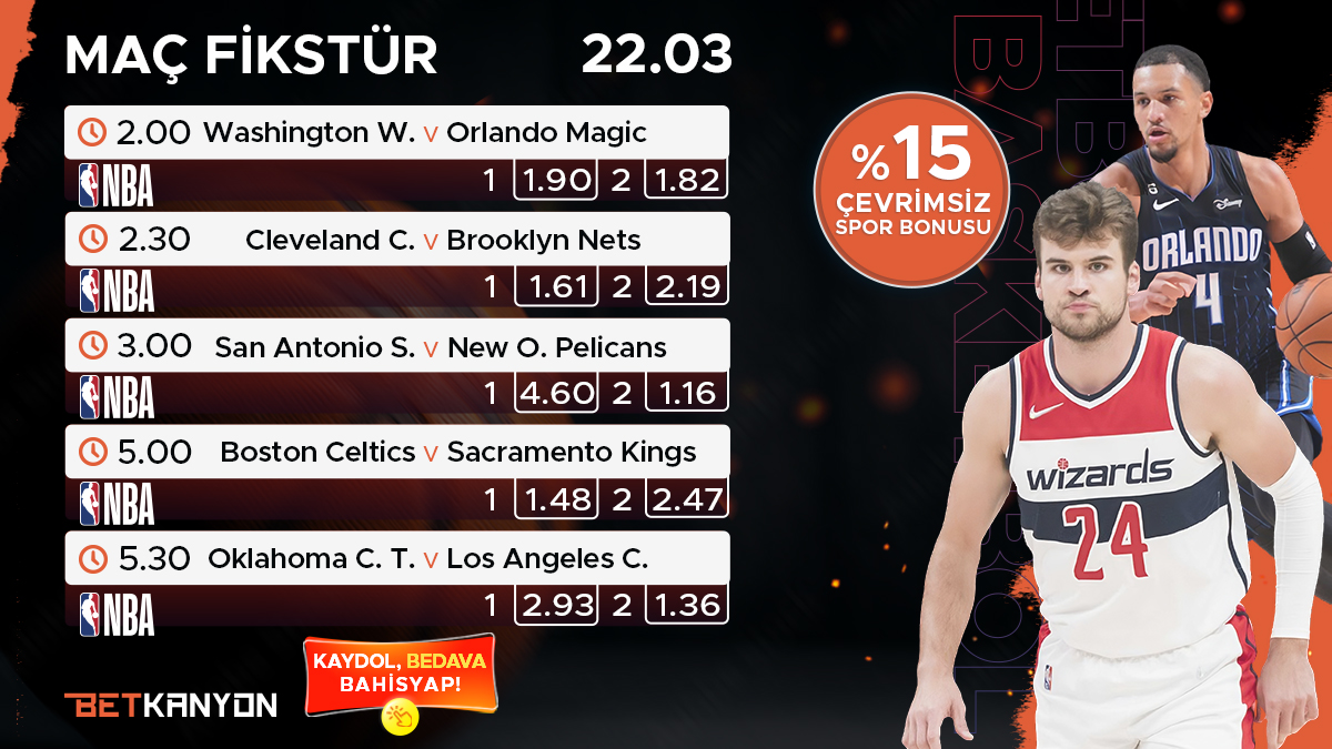 NBA'de Günün öne çıkan maçları en yüksek oranların adresi #BetKanyon'da!💥 Bu heyecana ortak olmak için hemen bahis yap, Spor Turnuvası'ndan sen de payını al!👇 bit.ly/BKTwitterGiris #basketbol #nba #bahis #çevrimsizbonus