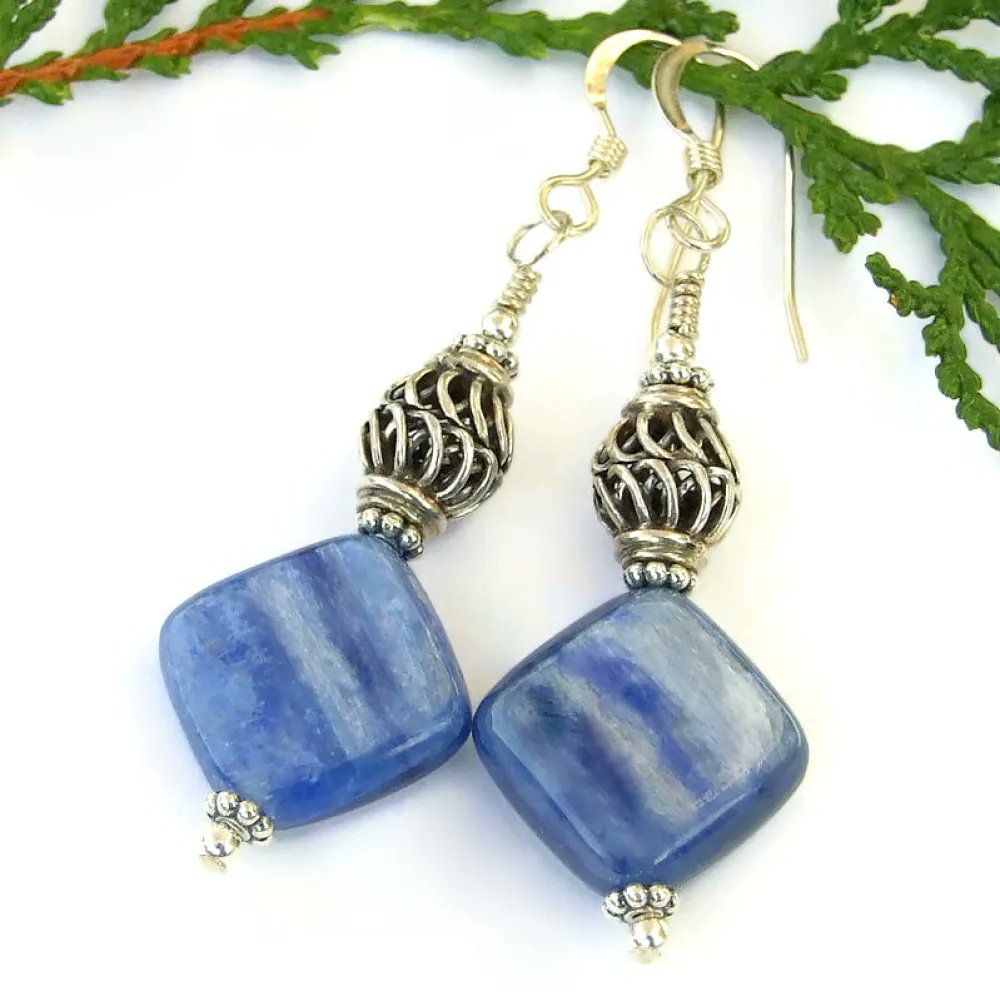 Shimmering Blue #Kyanite #Gemstone #Earrings w/ Woven #Bali Silver Beads! bit.ly/ShimmeringBlues via @ShadowDogDesign #ShopSmall #cctag #GemstoneEarrings