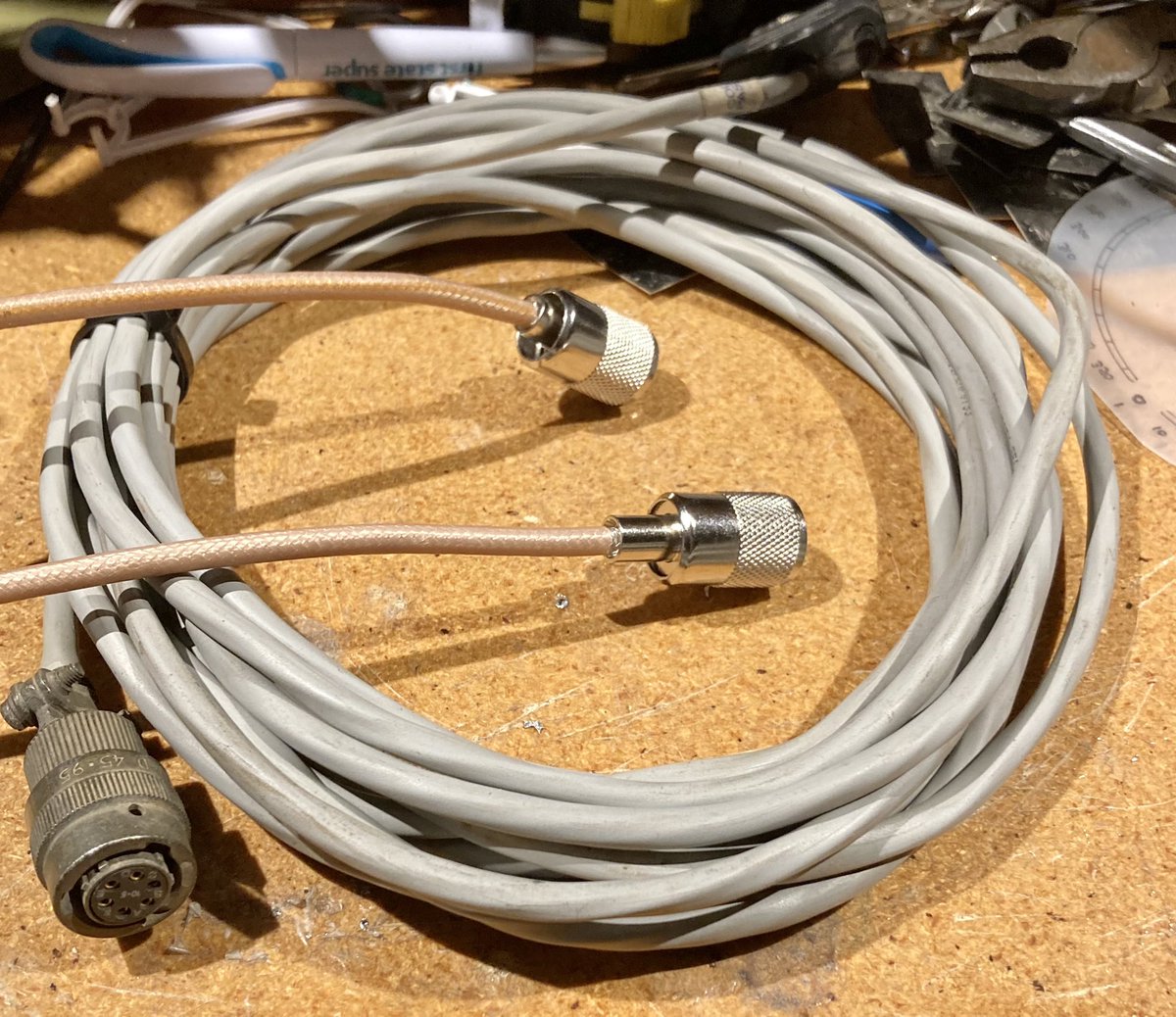 Vkthreepi's tweet image. One step closer to having #HF back in the car. Low loss #coax with new connectors successfully soldered on. #CODAN #antenna cable for interconnection to #brick It’s been 20 years or more since I played #mobile HF &amp;amp; with conditions on the up should be fun. #hamradio #40m #10m