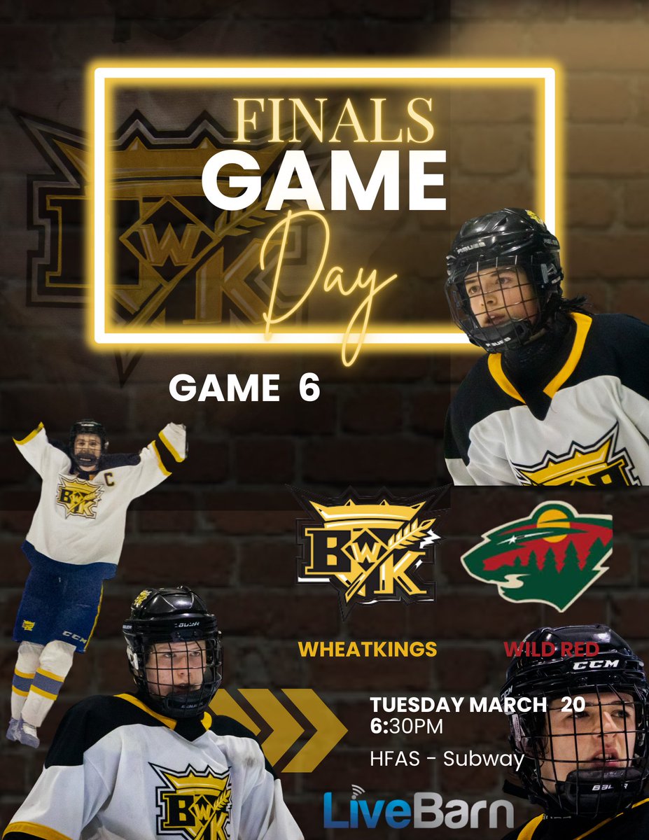 Wheatkings look to close out the series and the league Championship tonight in Winnipeg.  Game goes 6:30 at the <a href="/hockeyforallctr/">hockey for all centre</a> 

#aaahockey #u15aaa #wheatkings #hockeymanitoba #hockeybrandon @aaahockeywinnipeg <a href="/hockeybrandon17/">Hockey Brandon</a> <a href="/ApplesHockey/">Apples Hockey</a> #ourtime