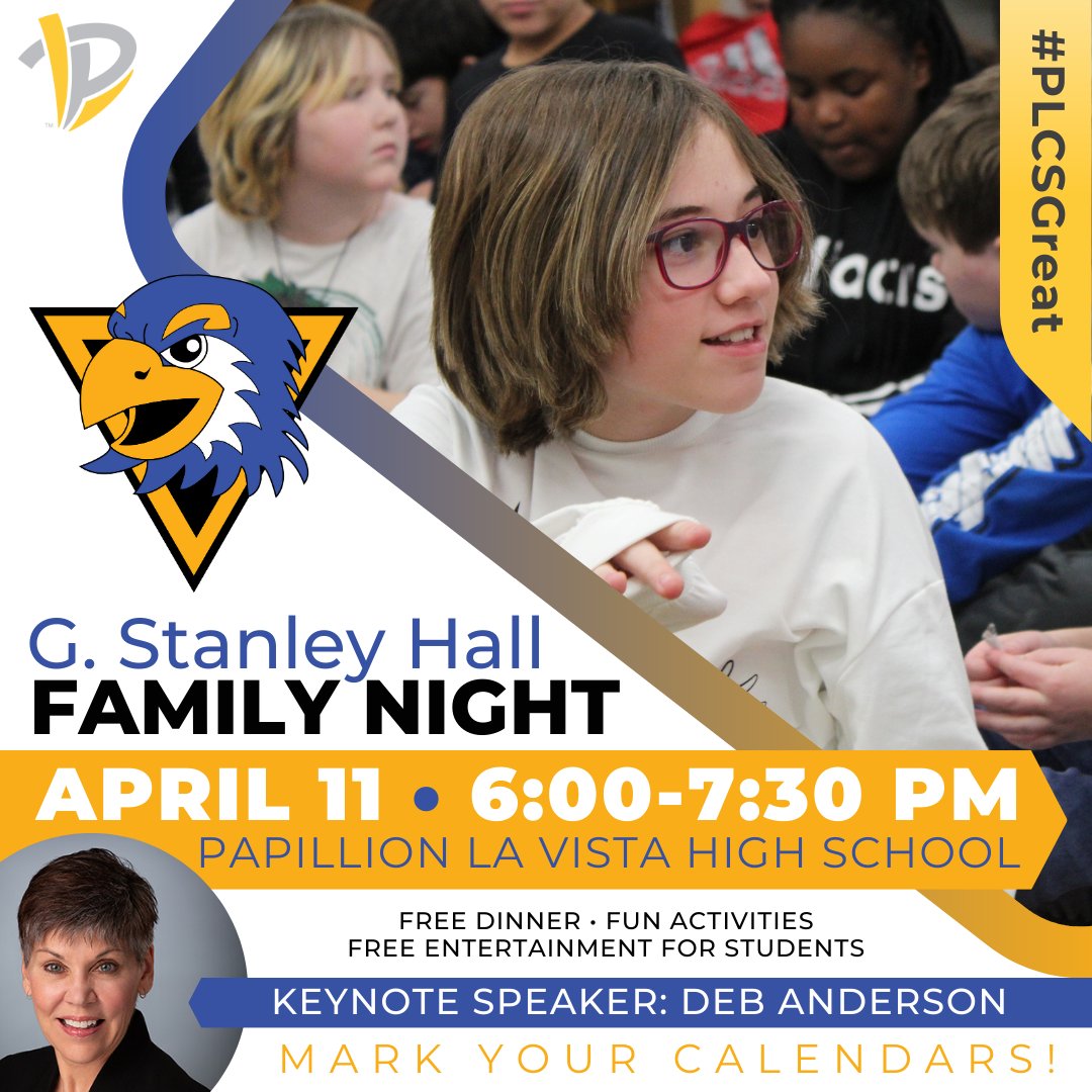 GStanleyHall's tweet photo. Join Us! THREE Weeks AWAY!
G. Stanley Hall Family Night
Tuesday, April 11th, 6:00-7:30 p.m.
Papillion La Vista High School Cafeteria &amp; Gym https://t.co/Ez0iyrmFtO
