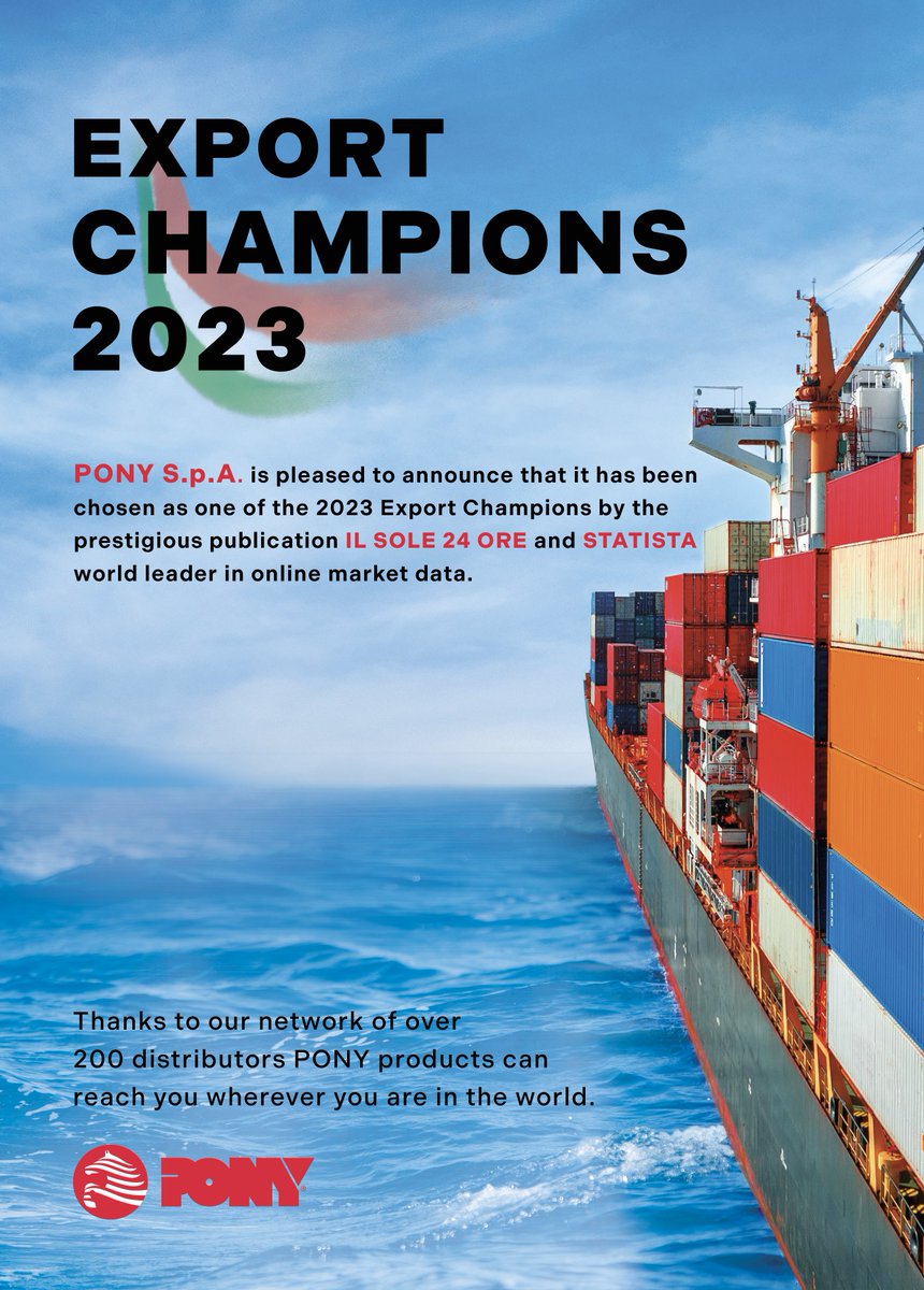 PonyItaly's tweet photo. PONY is pleased to contribute to the worldwide diffusion of "Made in Italy" and takes the opportunity to thank again our dense network of distributors who made this success possible! 
To check the complete list 👉 https://t.co/0T6TIWk3qs
#Export #exportchampions #MadeInItaly https://t.co/bZz2U9yaJB