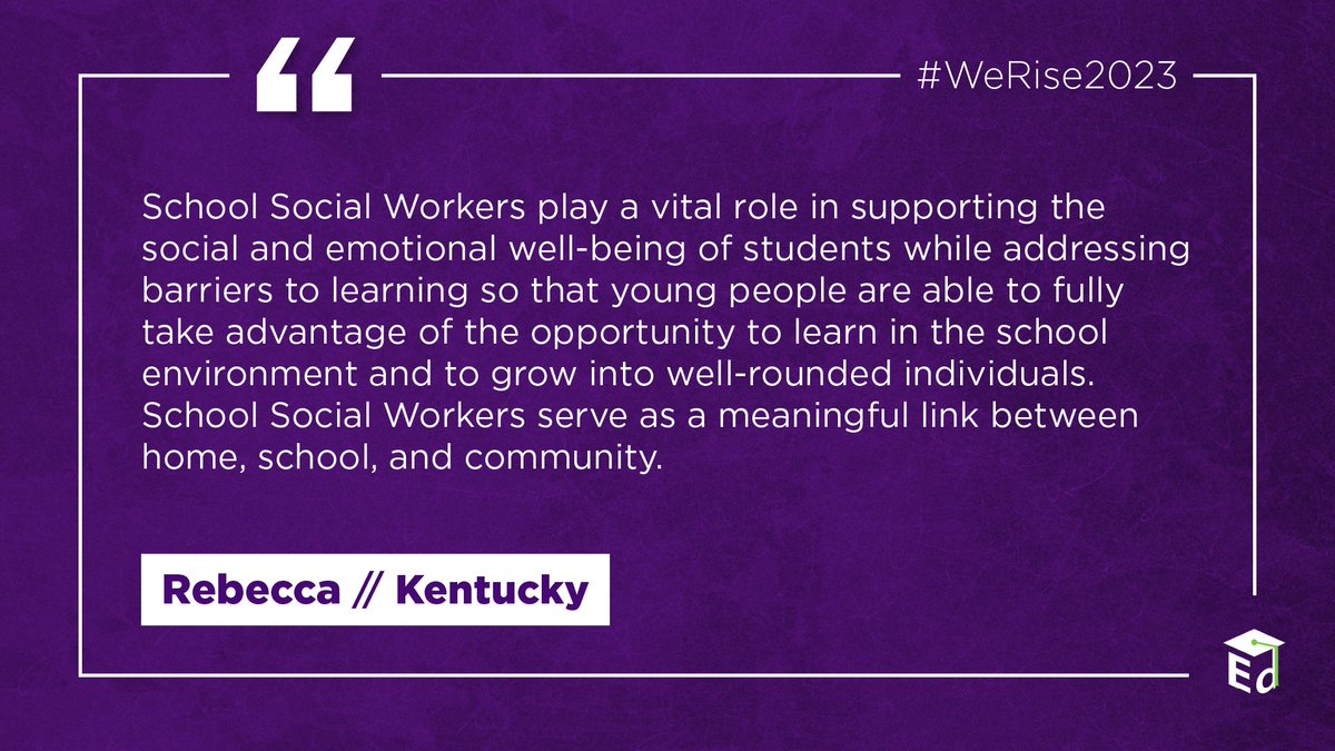 usedgov's tweet photo. This World Social Work Day, we asked school social workers from across the country to share how they help students reach their full potential 💪 

Here's what they shared with us ⬇️

#WSWD2023 #SchoolSocialWorkers #SocialWork #WeRise2023 https://t.co/u1yADiAglc