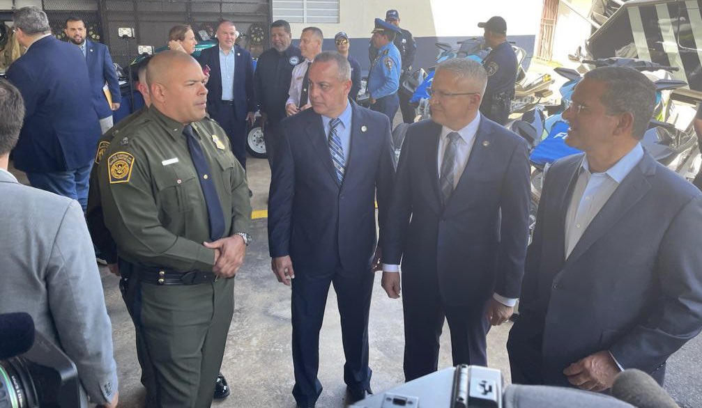 USBPChiefRMY's tweet photo. Ramey Sector Command Staff met with Puerto Rico government officials, including the Governor of PR, Pedro Pierluisi, as part of a ceremony where PRPD received new equipment purchased with Operation Stonegarden Funds. #BorderSecurity #USBP #PRPD #OPSG https://t.co/Bo8hVErrLp