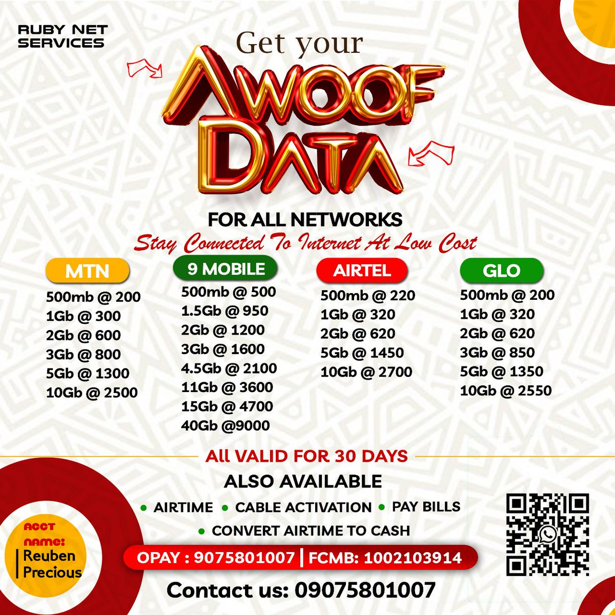 Rubyjazz23's tweet image. Hey beautiful Ladies and guys 
You can now get data at cheap rate and save more for your needs
Dm me now wa.link/jzxwbn to get your data

Please retweet this post as my buyer might be on your tl 🙏