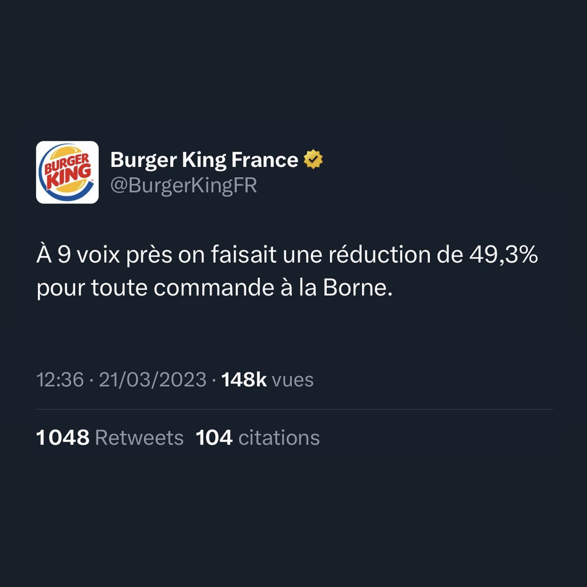 emiliemarquois's tweet image. #TweetDuJour de @BurgerKingFR (v/ @creapills).

Bien vu !

#SocialMedia #NewsJacking