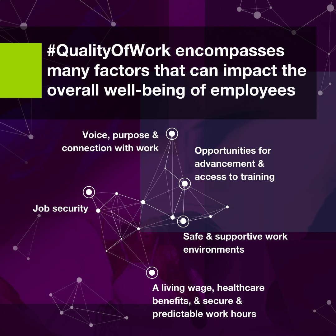 #QualityOfWork encompasses many factors that impact the overall well-being of employees. 

It is an important driver of labour force participation, worker motivation &amp; engagement, productivity and retention.