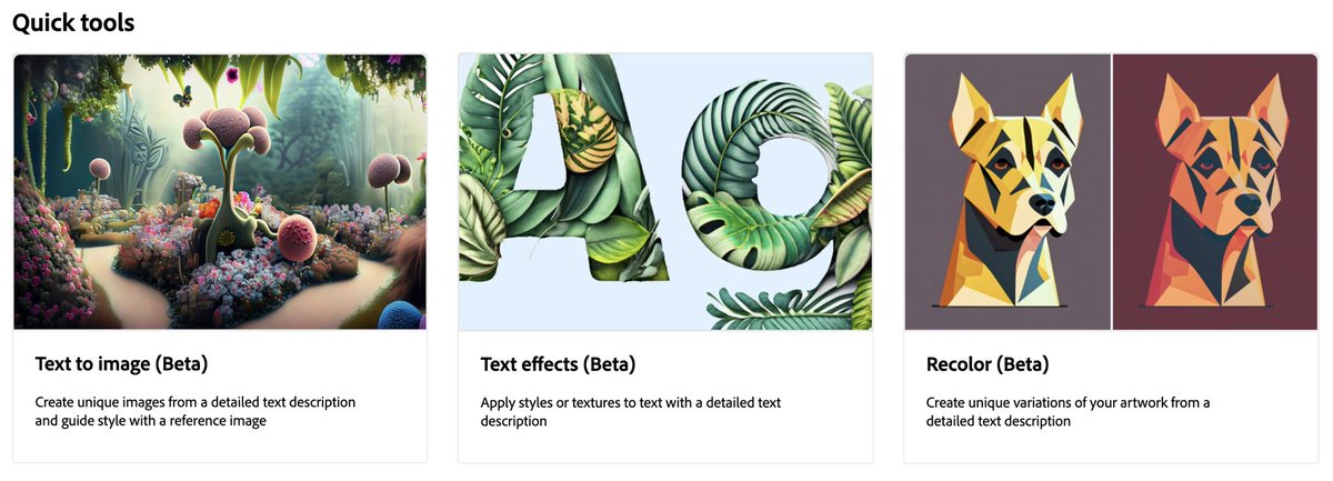Our team is debuting Adobe Firefly today, a family of generative models firefly.adobe.com w/ a focus on novel use cases (generative text, vectors, etc), trained responsibly (not scraping), integrated deeply in our products - and incorporating content credentials.