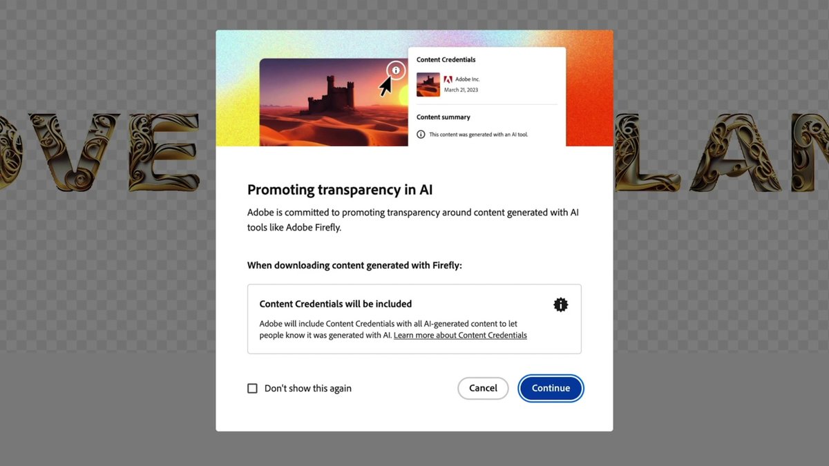 We're proud to be part of the launch of #AdobeFirefly beta, a new family of creative generative AI models. Adobe attaches the CAI feature Content Credentials to content created with Firefly to bring transparency and indicate that genAI was used. 🧵

WATCH youtu.be/UwBaPWYhHRg