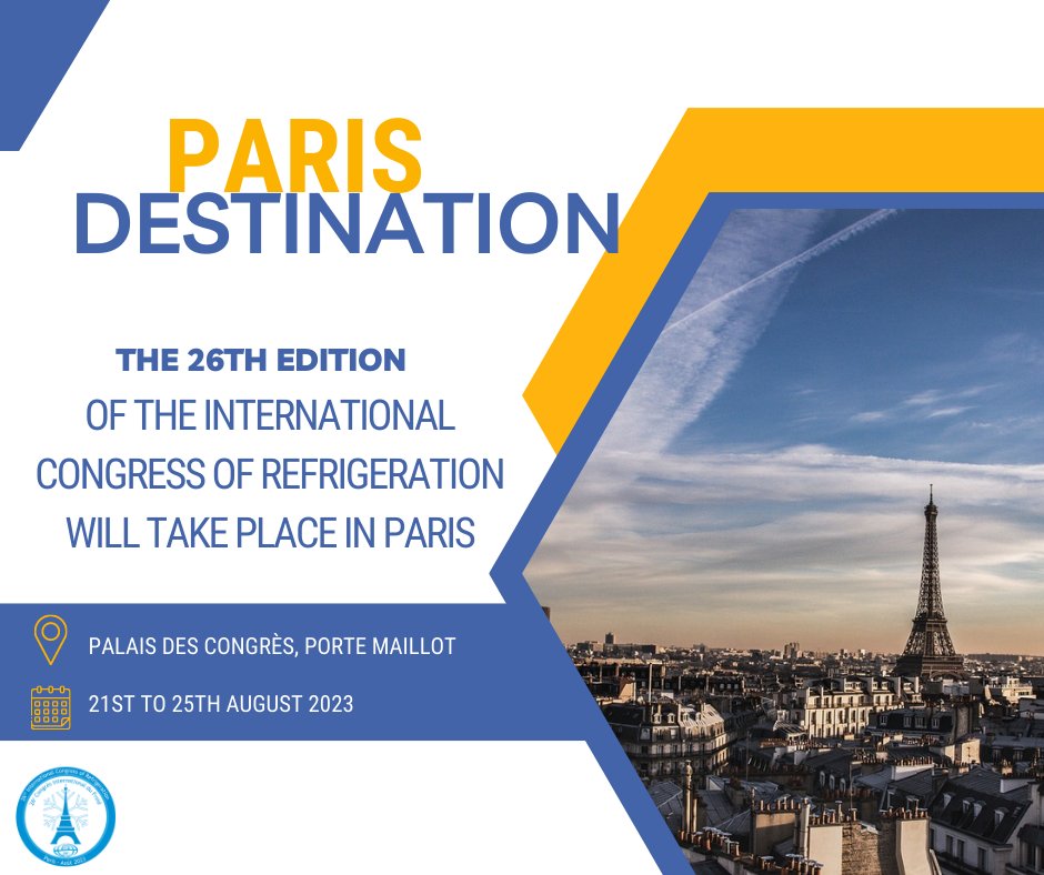 The 26th edition of the International Congress of Refrigeration will take place at the Paris Congress Center ! 

Discover the latest innovations in the refrigeration industry, only a few steps from the most beautiful Avenue in the world.

Register now 👉 urlz.fr/jk7S