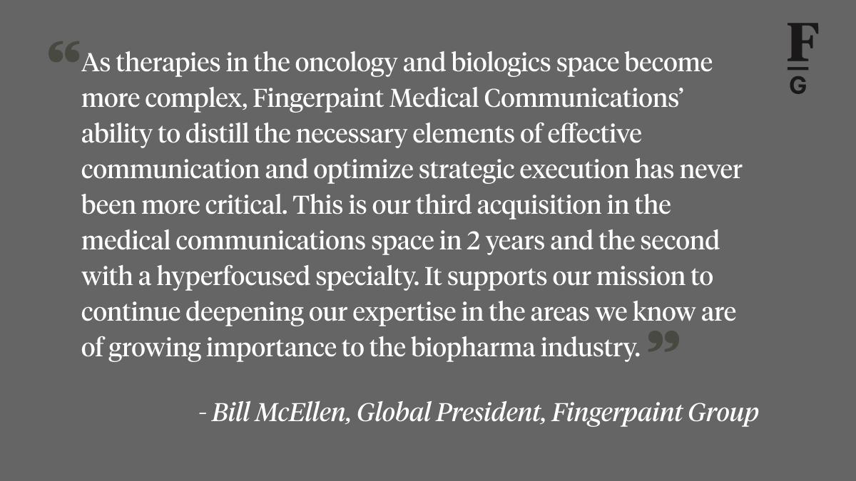 We have some exciting news to share! Fingerpaint Group acquired PharmaHEALTHLabs, growing its oncology and biologics capabilities. It will be rebranded as Fingerpaint Medical Communications and join Fingerpaint Group’s Specialty Services offerings. bit.ly/3n8imDl