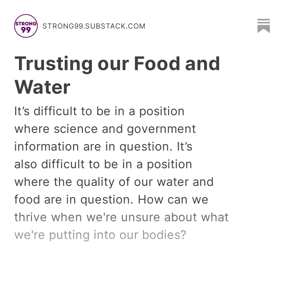 [New Essay] How can we thrive when we're unsure about what we're putting into our bodies? strong99.substack.com/p/trusting-our… 

#strong99 
#thrivinglonger
#longevity 
#healthyaging
#fitover50
 #fitover70
 #foodsecurity
#nutrition
#foodcompass
#trichloroethylene
#lobbbying
#diet