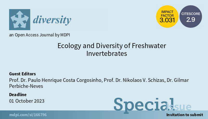 DiversityMDPI's tweet photo. #Callforpaper
We are happy to announce a New Special Issue in Diversity "#Ecology and #Diversity of #Freshwater #Invertebrates" edited by Prof. Dr. Paulo Henrique Costa Corgosinho, Prof. Dr. Nikolaos V. Schizas and Dr. Gilmar Perbiche-Neves.
#meiofauna #macrobenthos #taxonomy https://t.co/cMRWqyNbpC