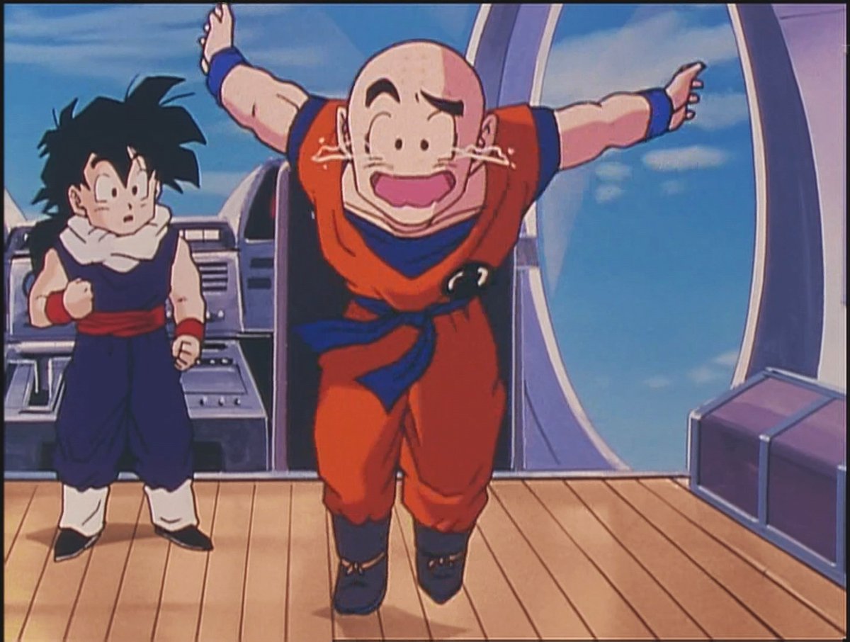 復活した悟空との再会に飛行機の壁を突き破る勢いで喜ぶクリリン——いや