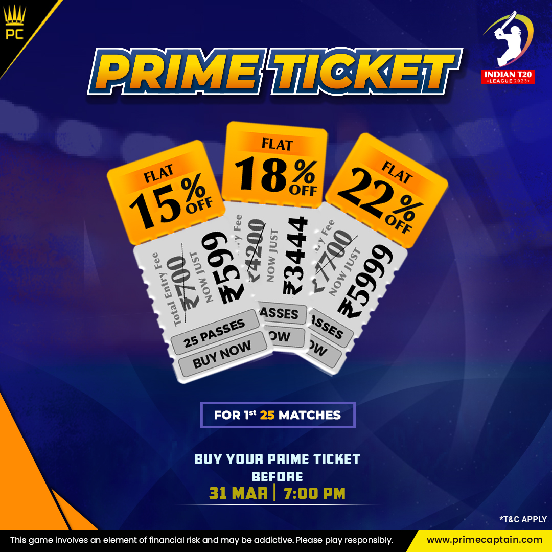 PrimeCaptain1's tweet photo. Get ready to celebrate India's Biggest festival, the #IndianT20League on Prime Captain.🤩

Here is the Prime Ticket for the first 25 matches.

BUY NOW!!

✅Check Details- https://t.co/sK3SCViHHt

#Fantasycricket #Contestalert #T20 #Primeticket  #IPL #ipl2022 #t20league #IPL2023 https://t.co/SokdvTP7Qn