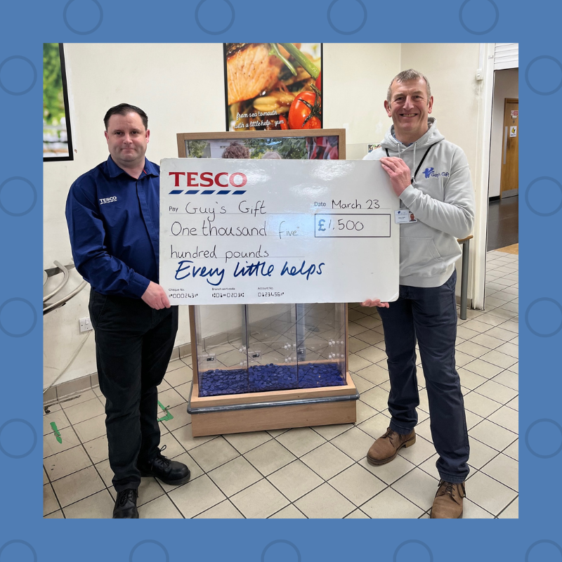 We are thrilled to receive a donation of £1500 from Tesco, following their in-store shopper votes.
Thanks to Tesco for your support, and thanks to everyone who voted for us in store at the end of last year!
guysgift.co.uk/news/tesco-rug…