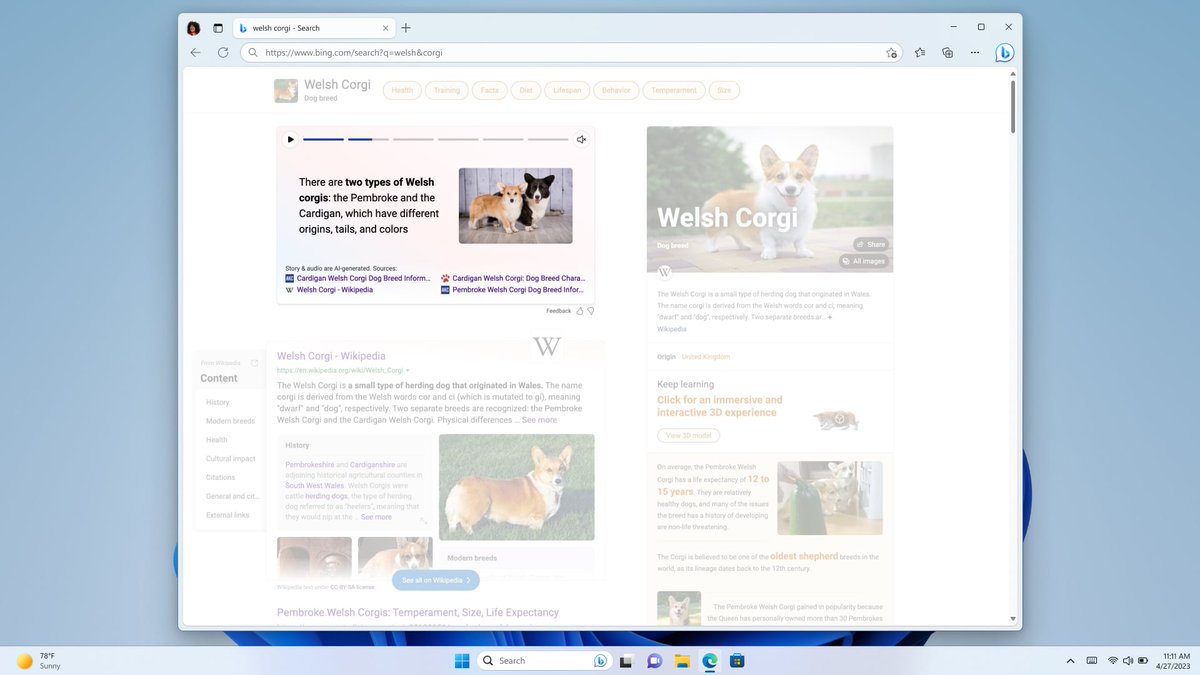 JordiRib1's tweet photo. Today we're also introducing new AI-powered visual Stories and Knowledge Cards 2.0 in Bing. With these immersive experiences and more coming, we're delivering on our goal to make finding answers and exploring the web more interesting, efficient, and fun. (4/4) https://t.co/6DTIQrKMBW