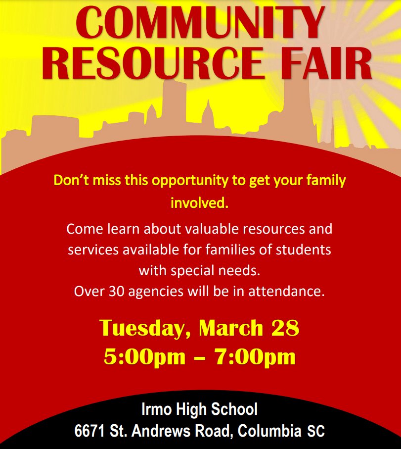 📆SAVE THE DATE! #LexRich5Schools is hosting a Community Resource Fair. The free event is open to all families in School District Five and will feature information about valuable resources and services available for families of students with special needs. bit.ly/3JWBehs