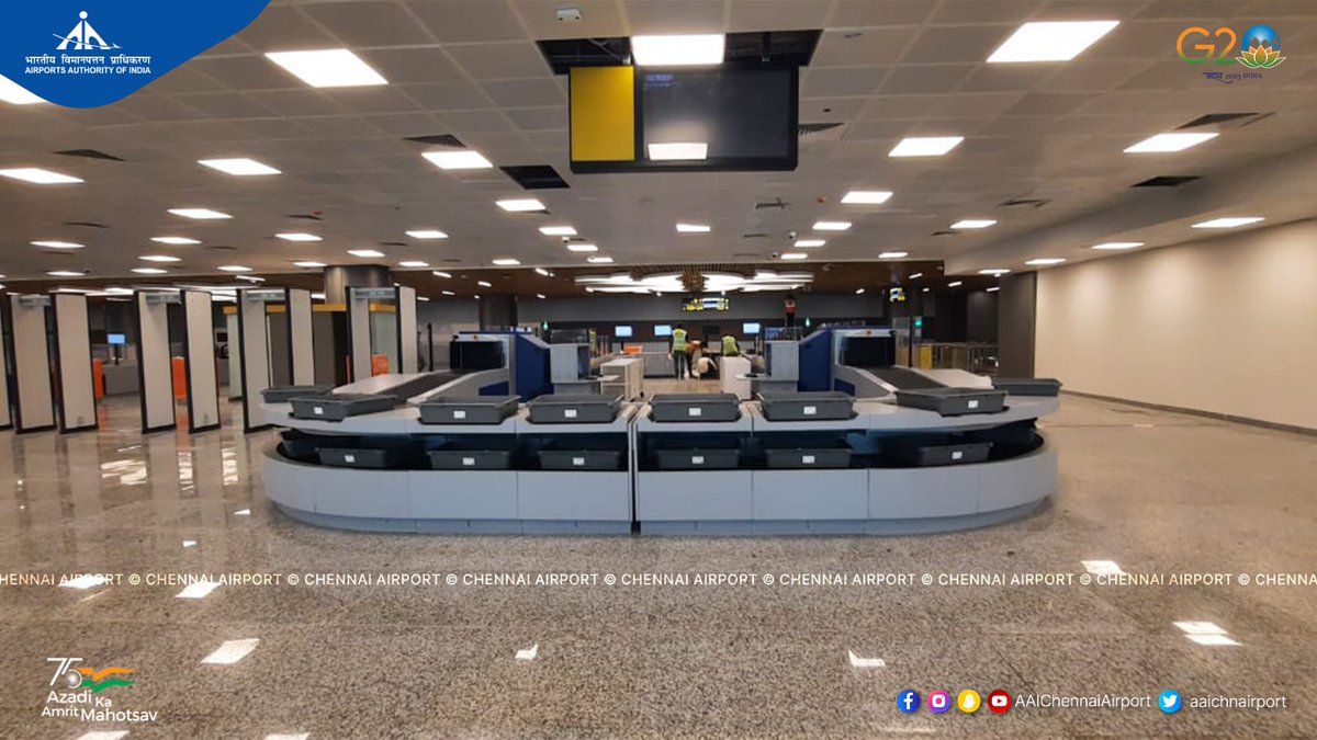 aaichnairport's tweet photo. New Integrated Terminal Building Update 26 |
Security screening will become quicker in the new terminal with 11 no's Automatic Tray Retrieval Systems (ATRS) in place  for screening carry-on baggage, ensuring quick screening and smooth passenger clearance. #ChennaiAirport https://t.co/ROL34hi4Xc