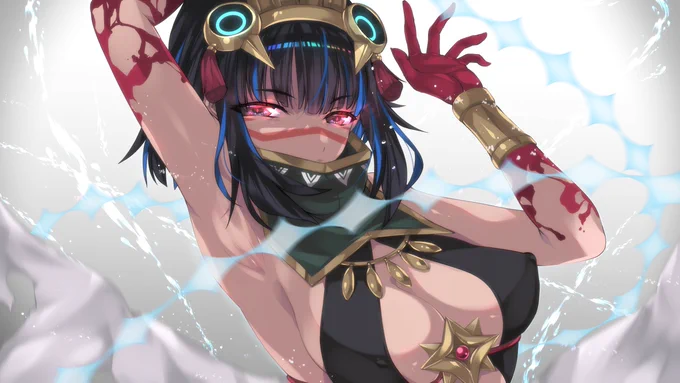イラスト製作過程メモ②(7/8)これで第一再臨完成下塗りからここまで二日。朝になる前に終わらせて寝てその日の夕方から深夜にかけて、二枚目の表情に関わる差分以外終わらせる二枚目は塗りに関して書く事は特になし最近、黒髪のハイライトに七色ホロっぽいの入れるのが流行りらしい 