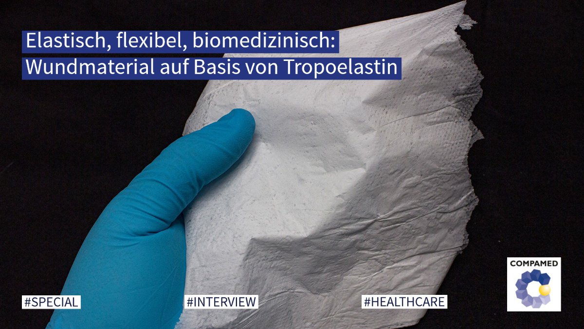 COMPAMED's tweet photo. Biomedizinisches Wundmaterial, mit den Eigenschaften unserer Haut: #Tropoelastin zur #Wundversorgung ist ein innovativer Ansatz. Mehr darรผber lest ihr in unserem #COMPAMEDSpecial zum Thema: ๐ https://t.co/XWxo4S6B35 https://t.co/WvHlQX8XIY