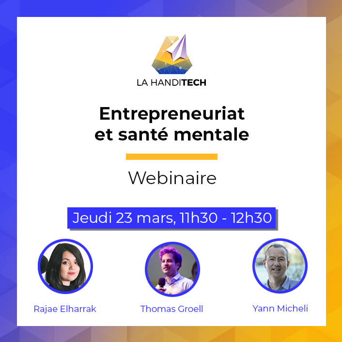 "Depuis que je suis entrepreneur je dors comme un bébé : je me réveille toutes les heures en pleurant". Nous parlerons entrepreneuriat et santé mentale, jeudi de 11h30 à 12h30 avec R. El harrak de <a href="/Veeby_A/">VeebyA 🚖 ♿</a> T. Groell de <a href="/JIB_SmartHome/">JIB Smart Home</a> et Y. Micheli de <a href="/KYomedINNOV/">KYomed INNOV</a> #entrepreneuriat