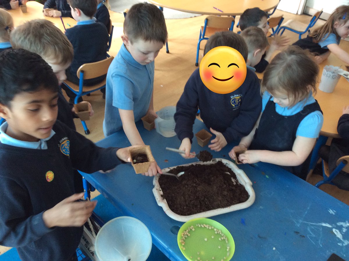 StJosephU's tweet photo. F2 have been using their new vocabulary whilst planting some seeds. We talked to our partners about the process we used and what our seeds need in order to grow. #SJUScience #EYFS #UTW https://t.co/GET8rpWcVN