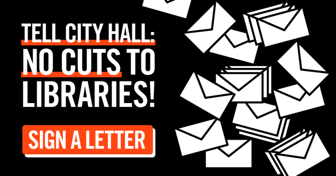 floobish's tweet photo. Tell @NYCMayor @NYCSpeakerAdams @NYCCouncil #NoCutsToLibraries! Retweet if you ❤️ libraries! 📚 https://t.co/oyrr9Uol3k https://t.co/IZ7ukuOqNs