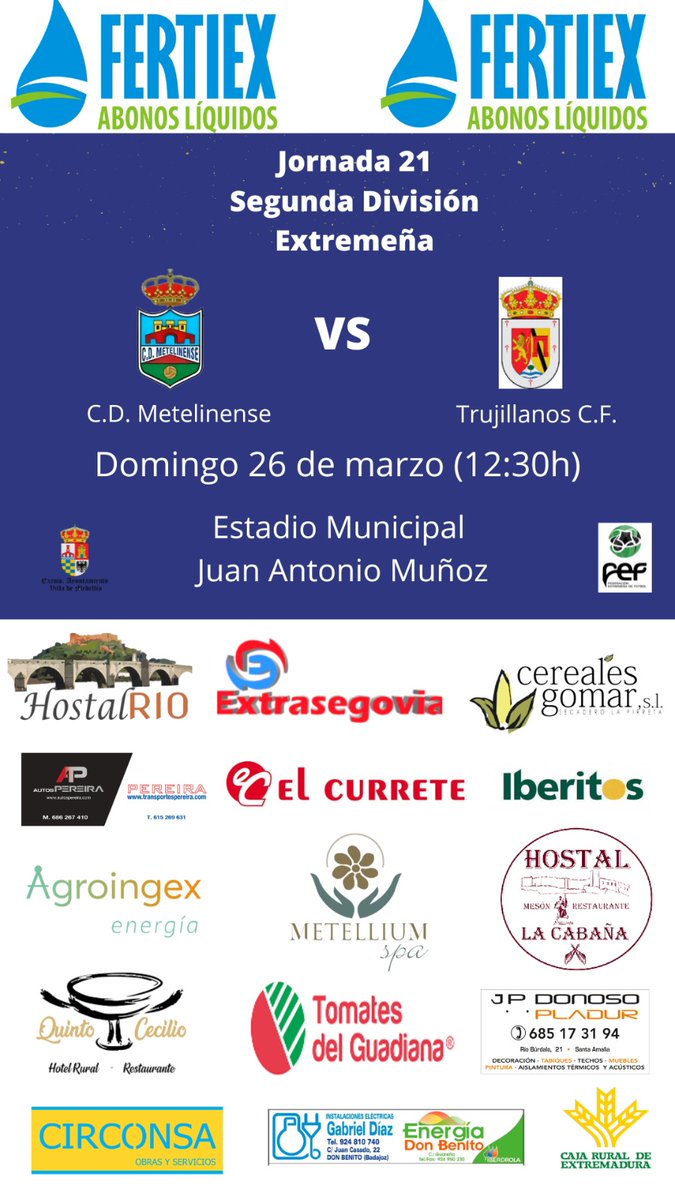 cdmetelinense's tweet photo. 💙 PELEAMOS JUNTOS, SOÑAMOS JUNTOS

📣 Afición, os pedimos un último esfuerzo! Necesitamos sumar los 3 puntos ante @Trujillanoscf para seguir con opciones de entrar en los playoff.

💪 Os esperamos el domingo en el Juan Antonio Muñoz! No podemos fallar! 

🔵 VAMOS AZULES https://t.co/RXGhHB7Cjx