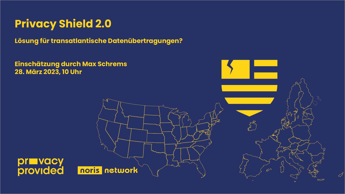 privacyprovided's tweet photo. Wird das Privacy Shield 2.0 endlich eine Rechtsgrundlage für Datenübertragungen in die USA? @maxschrems schätzt den Entwurf am 28.3. für uns ein. Anmeldung zum Livestream: https://t.co/OAdjwoEren https://t.co/4CVj3lGFJB