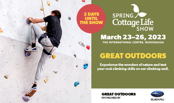 cottagelife's tweet photo. Just two days until the #SpringCottageLifeShow! Drop by the Great Outdoors and show off your fancy footwork on our indoor climbing wall. Tickets available at https://t.co/kwfuKtLZ4h https://t.co/nBYz9KnzKz