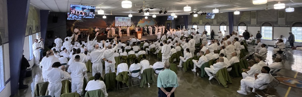 TDCJ's tweet photo. As part of #spiritualweek, inmates and staff at the Hughes Unit participated in a special #revival event and heard from a group of dynamic speakers from several divisions and organizations including RPD, Reentry and Integration, CID, and @wsdtx. https://t.co/dMCV9ZS9rR