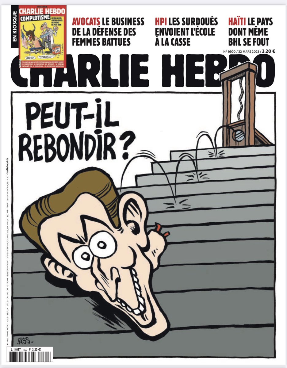 InfosFrancaises's tweet image. &quot;Peut-il rebondir ?&quot; : Emmanuel Macron décapité en Une de Charlie Hebdo ce mercredi.