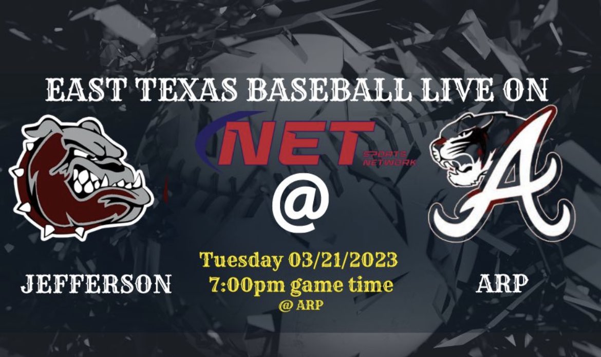 whitmanke79's tweet photo. Baseball happening tonight @ArpISD as Arp Tigers take on the Jefferson Bulldogs. Can’t make it? Watch it on @NETsn_Live  and don’t miss a minute of the action. https://t.co/7F5rDoO9Gb