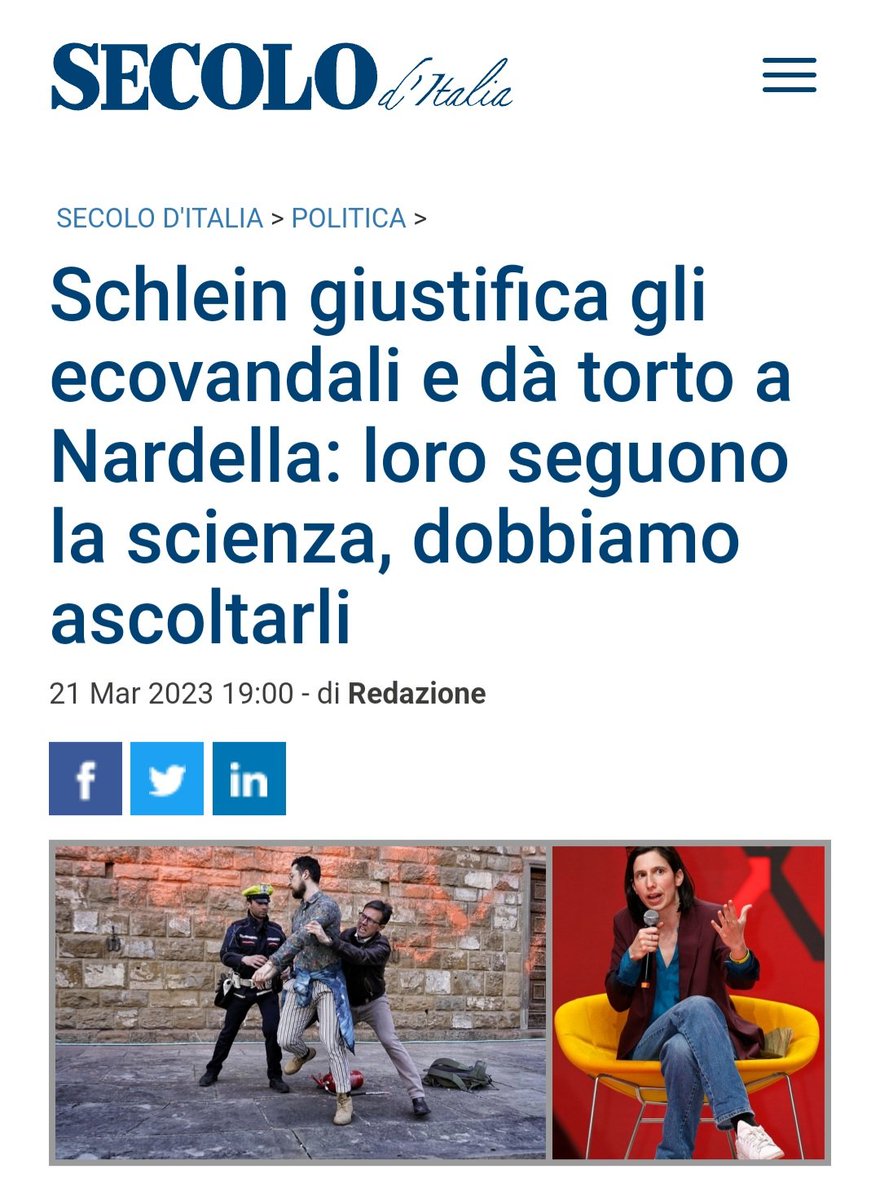 Virna25marzo's tweet photo. "Gli ecovandali? Sono ragazzi, bisogna capirli. E’ la linea buonista di Elly Schlein in contrapposizione con il sindaco Dario Nardella, che alla primarie appoggiava Bonaccini"

SONO RAGAZZI CHE SEGUONO LA SCIENZA...capisco...anzi no
Anche se mi impegno io questa, non la comprendo https://t.co/l6GhrMc8ka