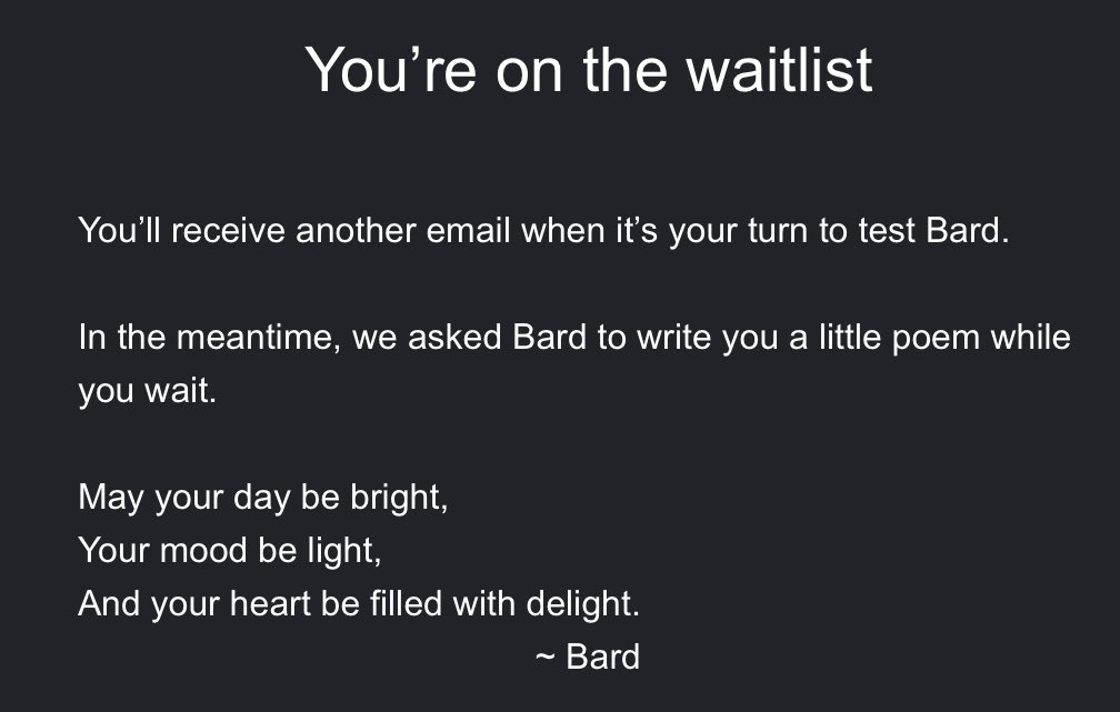 Here we go. The battle for #GenerativeAI is on. #Bard from Google has written me a poem! #ChatGPT #BardAI