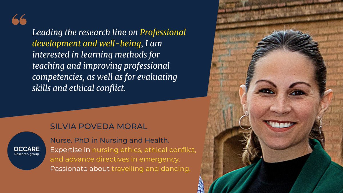 OCCARE_euit's tweet photo. It's now the turn of the research line on Professional development and well-being. Let us introduce you to Silvia Poveda, the leader of this line.😀 https://t.co/VqiFULNVy8