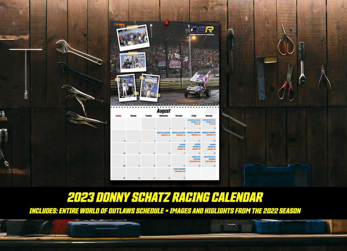 Just added to store.DonnySchatz.com: 2023 Racing Calendar

Includes:
The entire World of Outlaws schedule
Images of both Donny and <a href="/DSRduo/">DSR’s Laela & Amelia</a> 

Order now: store.donnyschatz.com/2023calendar.a…

-PR