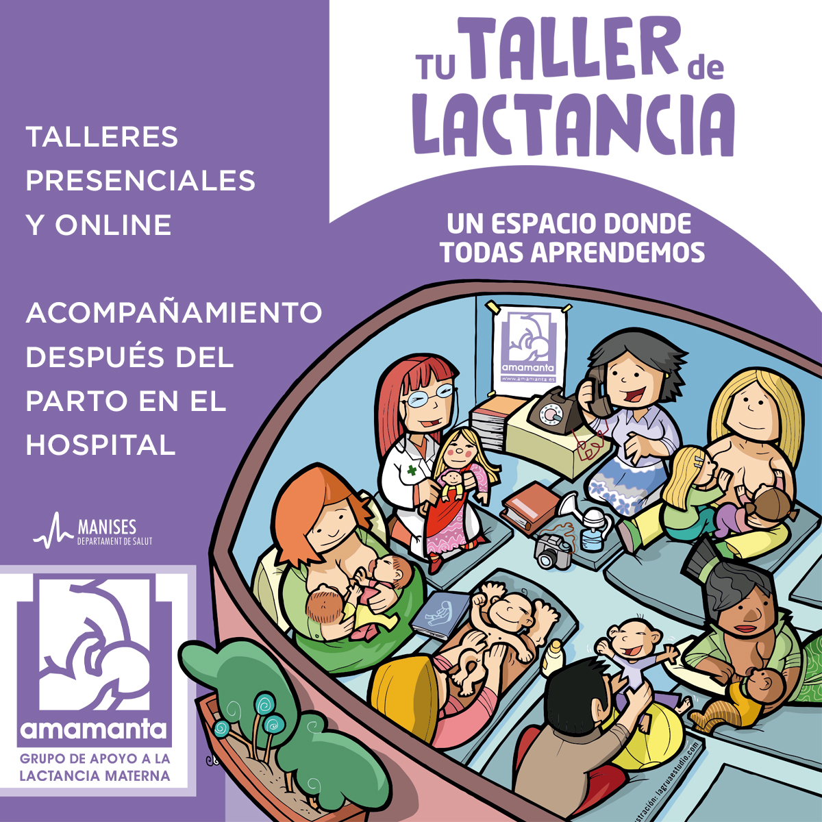 GVASalutManises's tweet photo. AMAMANTA te ofrece cada día Talleres de lactancia en formato virtual y/o presencial. La información la encontrarás siempre actualizada en su web. 💜 Profesionales y asesoras cogidas de la mano para acompañarte, ¡no estás sola! #ManisesMeCuida #ConsejosManises https://t.co/bwxUXd2w2A