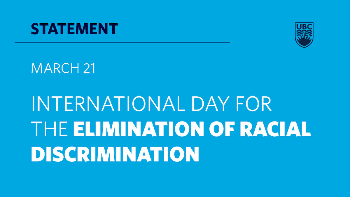 Today is the International Day for Elimination of Racial Discrimination. Read the statement from Arig al Shaibah, Associate Vice-President, Equity and Inclusion, recognizing and reflecting on this day: equity.ubc.ca/news-and-stori… #UBC #UBCO