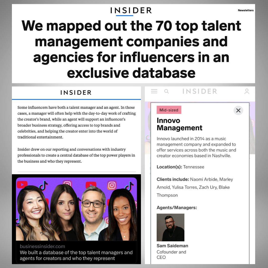 Honored to be in <a href="/thisisinsider/">Insider</a> top talent managers in the influencer space! It’s been a wild few years filled w/ growth, stress, &amp; equally failures. I’m grateful to our creators for entrusting us w/ the business of their careers. You are the lifeblood!
businessinsider.com/top-influencer…