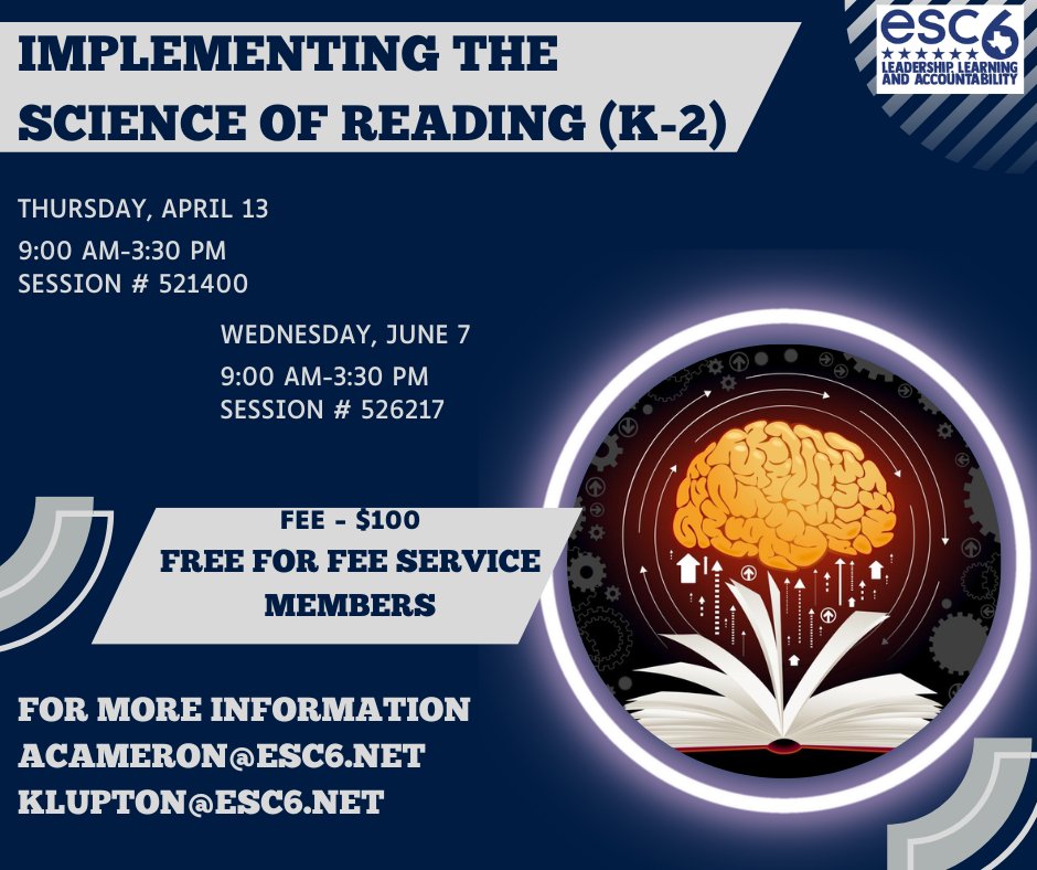 Upcoming Event: Implementing the Science of Reading in Your K-2 Classroom - escweb.net/tx_esc_06/cata…