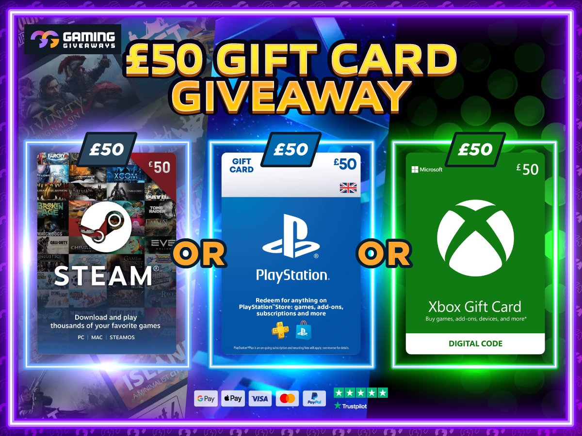 Win £50 credit for Steam, PlayStation or Xbox, enter for free right here: gaminggiveaways.co.uk/50-gift-card-g…