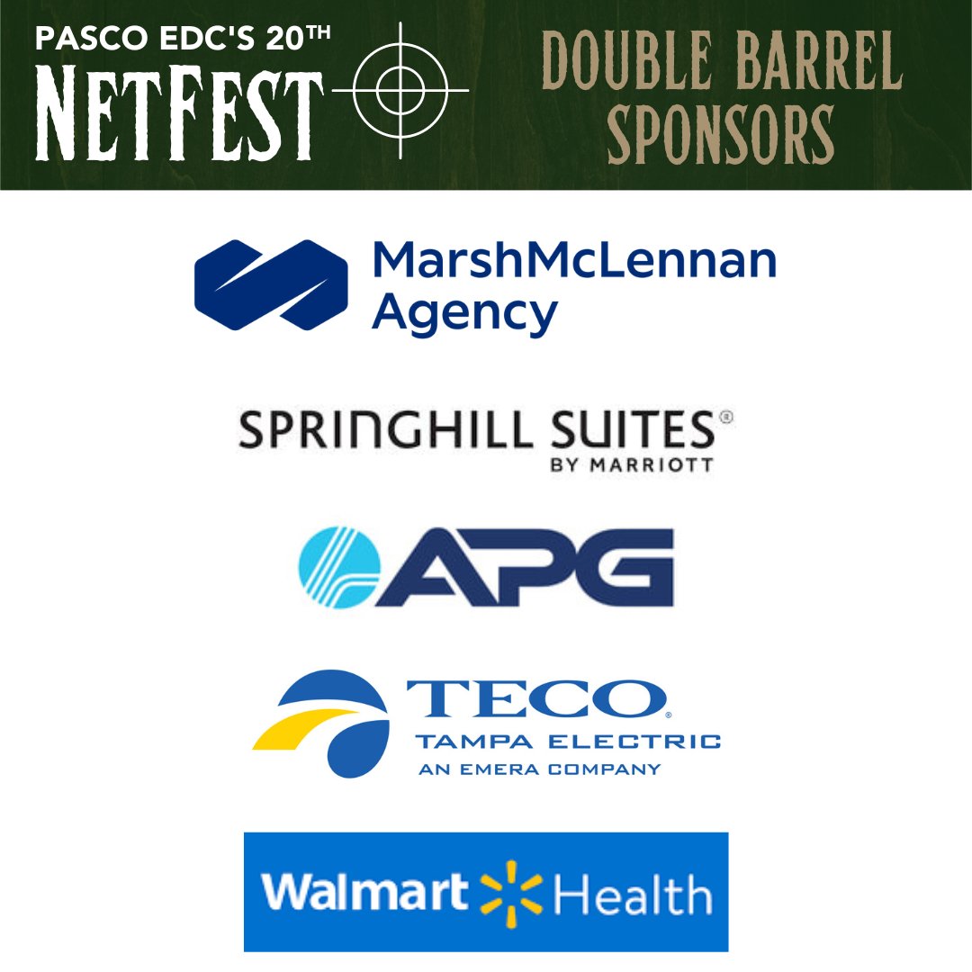 NetFest is coming up next week! Thank you to our DOUBLE BARREL sponsors <a href="/MarshMcLennan/">Marsh McLennan</a>, <a href="/SpringHillSuite/">SpringHill Suites</a>, <a href="/APGelectric/">APG Electric, LLC</a>, <a href="/TampaElectric/">Tampa Electric</a>, <a href="/Walmart/">Walmart</a> Health #NetFest2023 #PascoProud hubs.ly/Q01HJK8H0