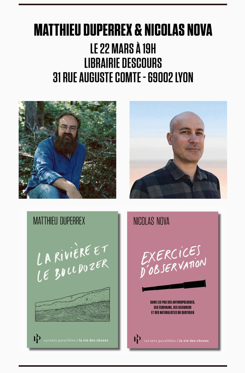 À #Lyon à la librairie Descours mercredi soir, avec l'ami <a href="/nicolasnova/">nicolasnova</a> pour présenter nos livres parus au <a href="/PParallele/">Premier Parallèle</a>