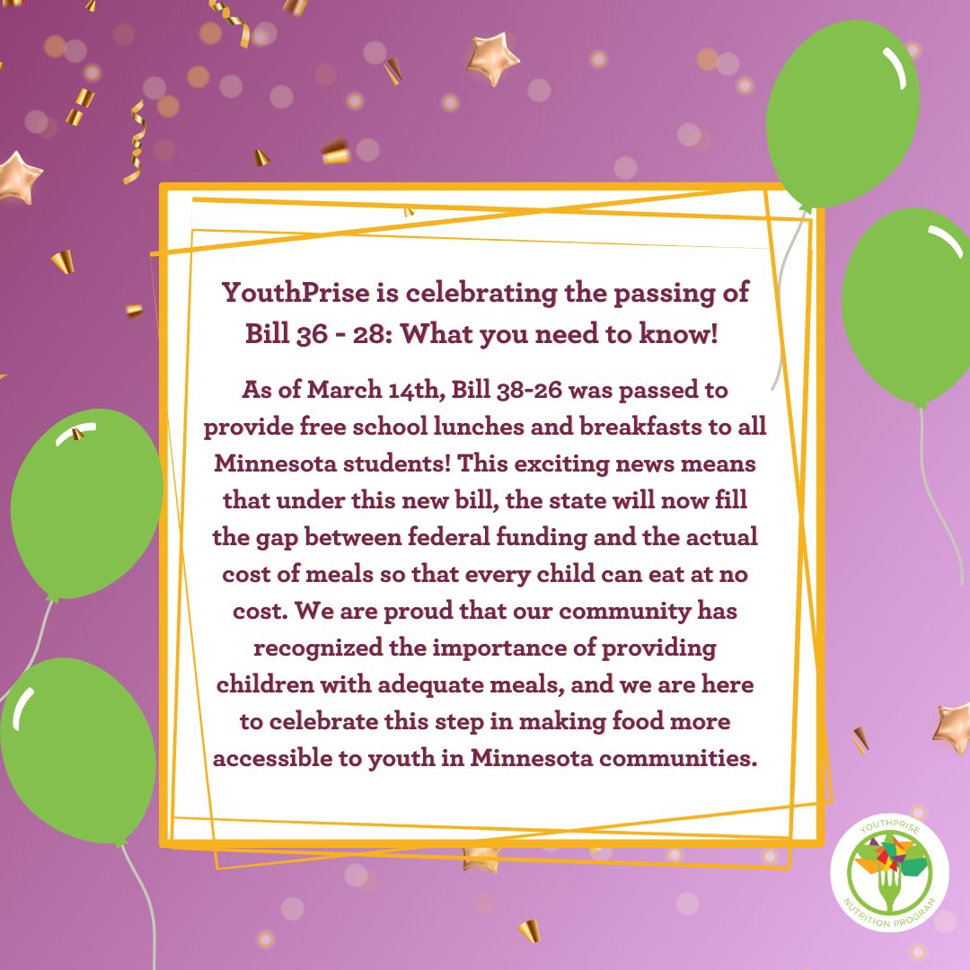 As of March 14th, Bill 38-26 was passed to provide free school lunches and breakfasts to all Minnesota students! 
#mnleg #feeding #brilliance #mnschools 
#universalmeals